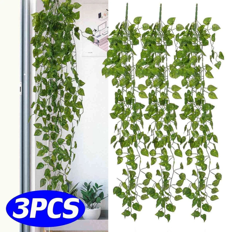 3 Pcs Artificial Ivy Leaf Plants Vine Hanging Garland Fake Flower Home Decor Green Plant