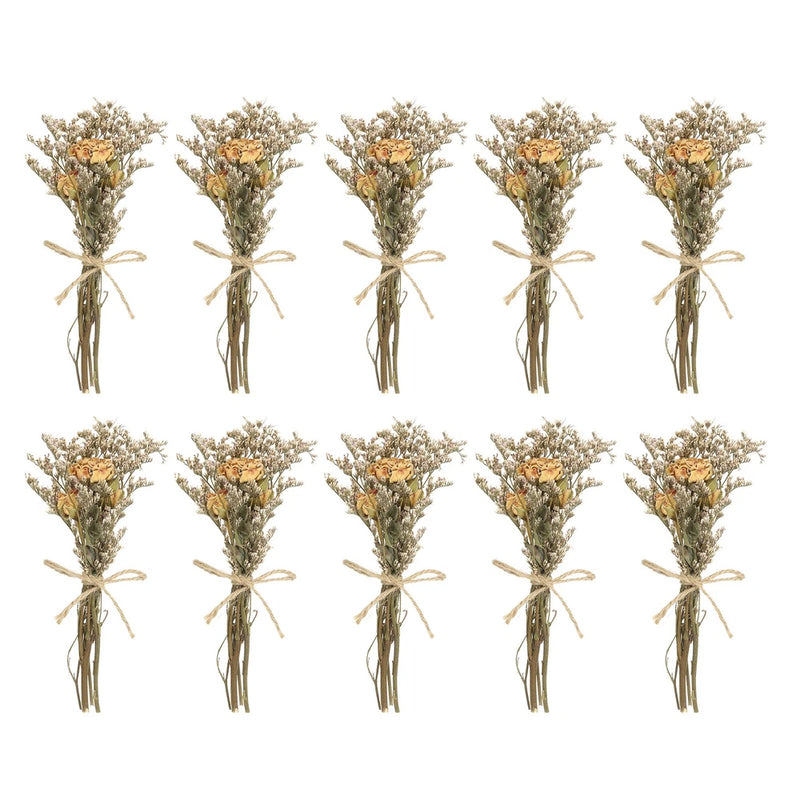 Set of 10 mini dried flower bouquets, cream baby's breath bundles tied with twine