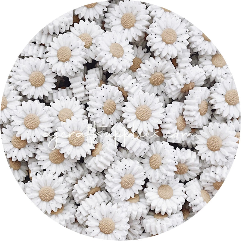 2x DAISY silicone beads OATMEAL SPECKLED flower 22mm sunflower bead cream DIY Sunflower