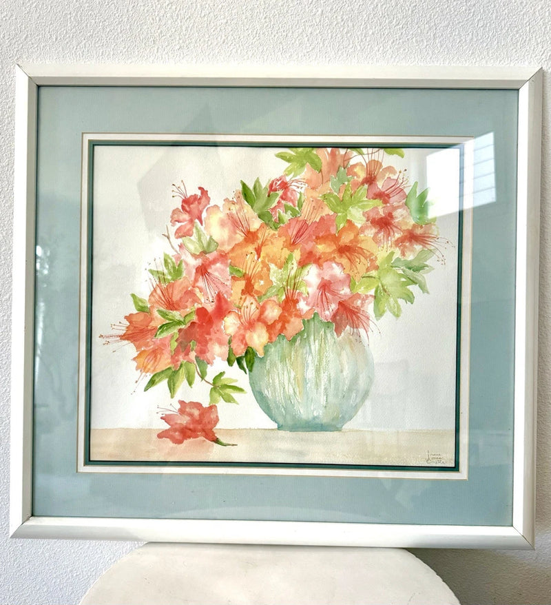 Water Color Painting Lilies In A Vase Beautiful IRENE JONES COATTA Framed Pink Lily