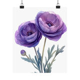 Boho Purple Ranunculus Flower Art Print Poster, Minimalist Floral Wall Art 5 Ranunculus