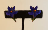 Vintage blue lily flower earrings clip on Lily