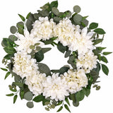 24" Spring Summer Front Door Wreath, Life-Like Artificial White Dahlia Hydrangea Hydrangea