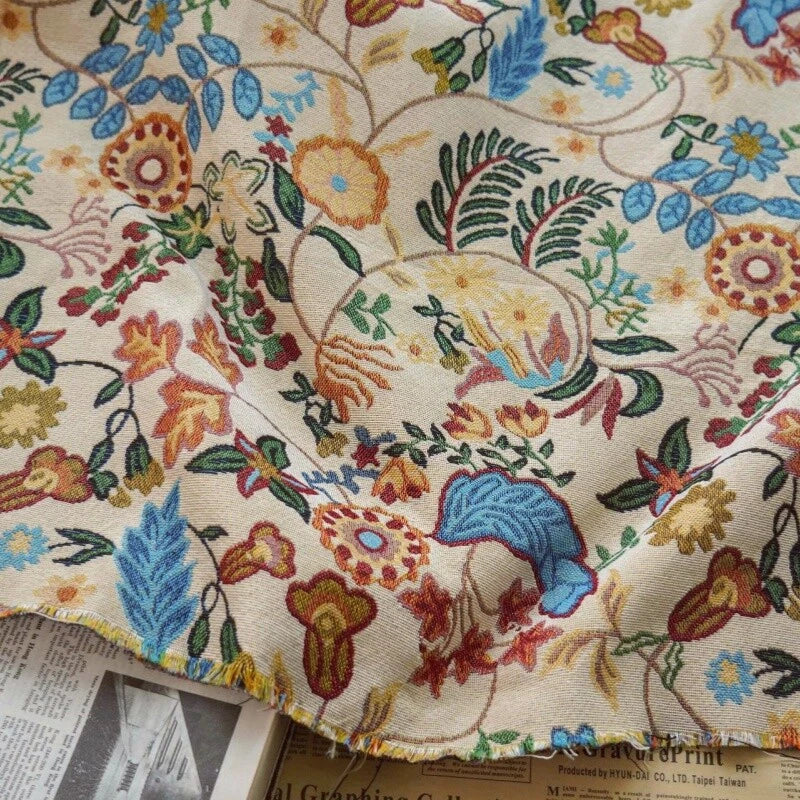 Vintage Floral French Jacquard Tapestry Upholstery Decor Art Fabric by the Yard Flowering Plants