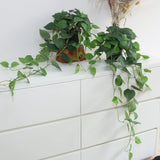 Fake Pothos Hanging Plants Ð 33" Set of 2 Faux Ivy Vines with Pots Realistic Sil Green Plant