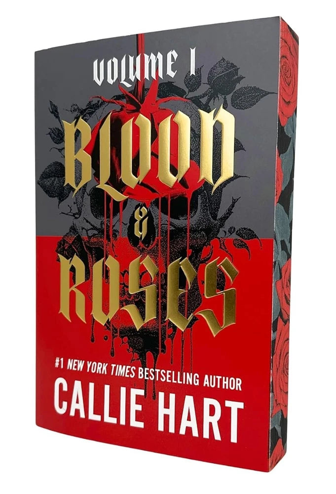 Trade paperback book with bold red-and-black roses and “Blood and Roses” title