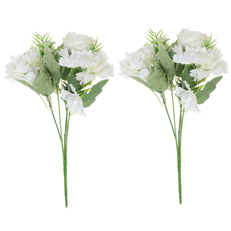 2Pcs 5 Branch Artificial Silk Peony Hydrangea Fake Flowers with Stem White Hydrangea