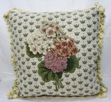 Hydrangea Tapestry Throw Pillow Square Wool Floral Flower Couch Decor w Tassels Hydrangea
