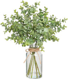 Fake Eucalyptus Stems in Glass Vase with Faux Water,14" Artificial Plants Eucaly Green Plant