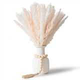 17 Inch Pink & White 30 pcs Pampas Grass with Wooden Elegant Beads - No Vase Pampas Grass