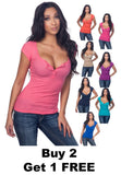Color Story Sexy Casual Cleavage Ribbed Henley Rhinestone Capsleeve Top Roses