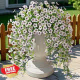 Ammyoo 2pk Artificial Hanging Flowers White Daisy, Outdoor UV Resistant Fake Green Plant