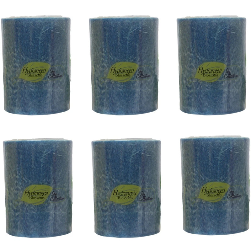 Scented Candles Pillars 4" Tall 6-Pack Hydrangea Blossoms Blue Hydrangea