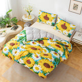 3D Watercolor Sunflower Beetle Quilt Cover Set Bedding Sets Pillowcases Queen Sunflower