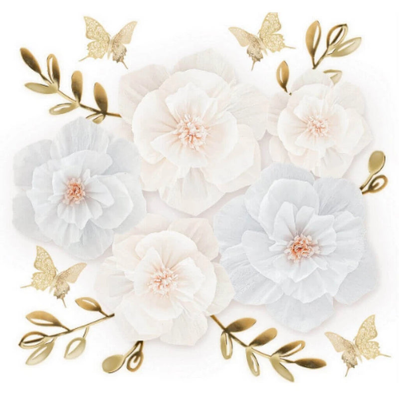 White Crepe Paper Peony Flower Arrangement Wall Decoration Floral Birthday Party Peony