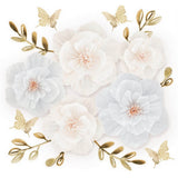 White Crepe Paper Peony Flower Arrangement Wall Decoration Floral Birthday Party Peony