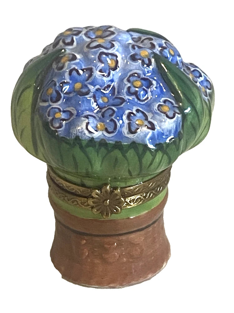 LIMOGES PEINT MAIN Trinket Box-HYDRANGEA Potted Floral /Flower BOUQUET-Signed PV Hydrangea