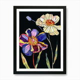 Neon Flowers On Black Ranunculus 4  Framed Wall Art Poster Canvas Print Picture Ranunculus