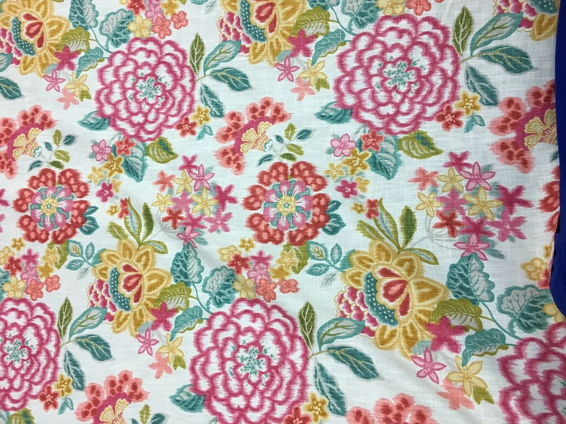 Kravet Fabric Sample Panna-740 Cotton Colorful Floral Print Faux Linen Flowering Plants