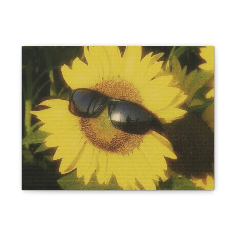 Sunflower sunglasses wall art print with large yellow flower and dark shades