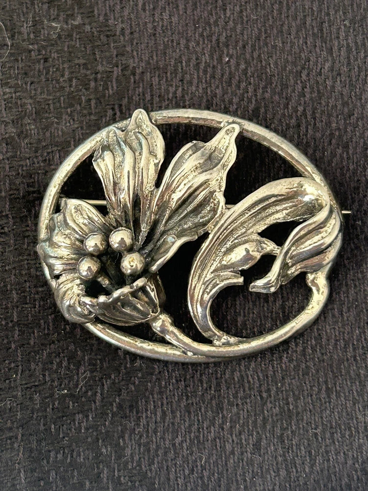 Vintage Jewelart Sterling Silver 925 Lily Flower Brooch Pin Lily