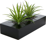 Artificial Green Grass Plants in Decorative Black Wood Rectangular Planter Pot Green Plant