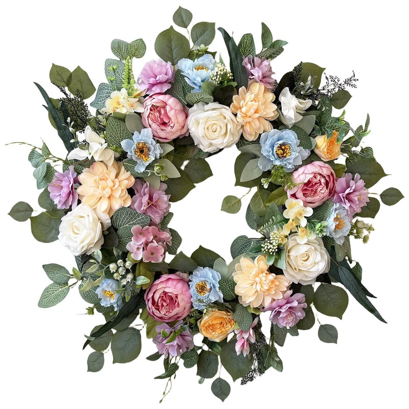 Spring Wreaths for Front Door,Summer Wreath with Peony Rose and Dahlia Flower... Hydrangea