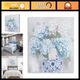 Chinoiserie Hydrangea Canvas Wall Art - Floral Porcelain Vase Print 24"x24 Hydrangea