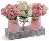 3PCS Artificial Hydrangea Flowers in Mason Jars with Wood Tray for Dining Tab... Hydrangea