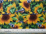 1/4 yard cotton fabric David Textiles Sunflowers and Birds blooms flowers Flowering Plants