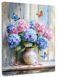 Butterfly Pink and Blue Hydrangea Canvas Wall Art for Bathroom Living Room Hydrangea