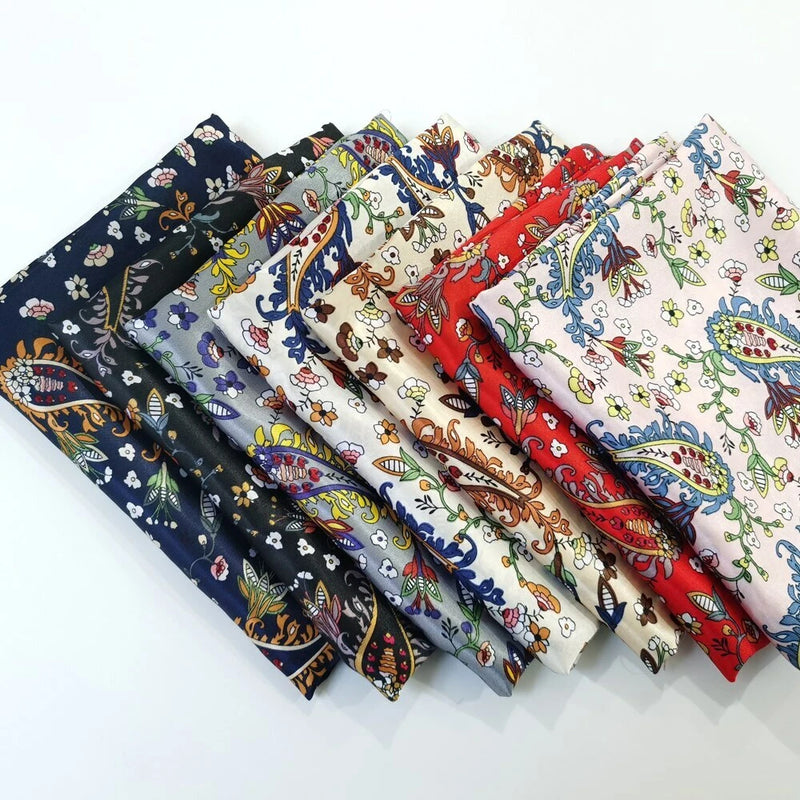 By Yard Retro Paisley Satin Fabric Print Silky Charmeuse material For Scarf,Gown Flowering Plants