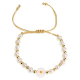 Daisy Flower Pearl Bead Bracelets for Woman, Cute Sunflower Gold Beaded Bracelet Sunflower