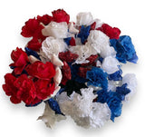 Silk Flowers Bouquet 35 Stems Carnations Roses Bundle Red White Blue w/ Stars Carnation