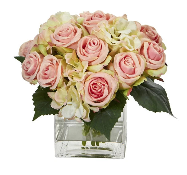 Rose And Hydrangea Bouquet Artificial Arrangement In Vase Hydrangea