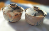 Ceramic Tea Bowls Set 2 Pampas Grass Pattern Beige Japanese Used Pampas Grass