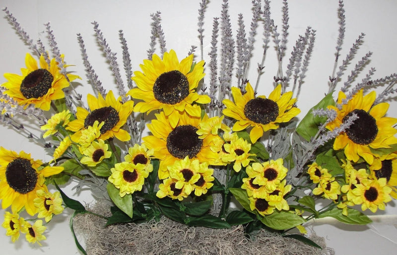 Fall Autumn Silk Sunflowers Lavender Window Box Arrangement fits your 24" box Sunflower