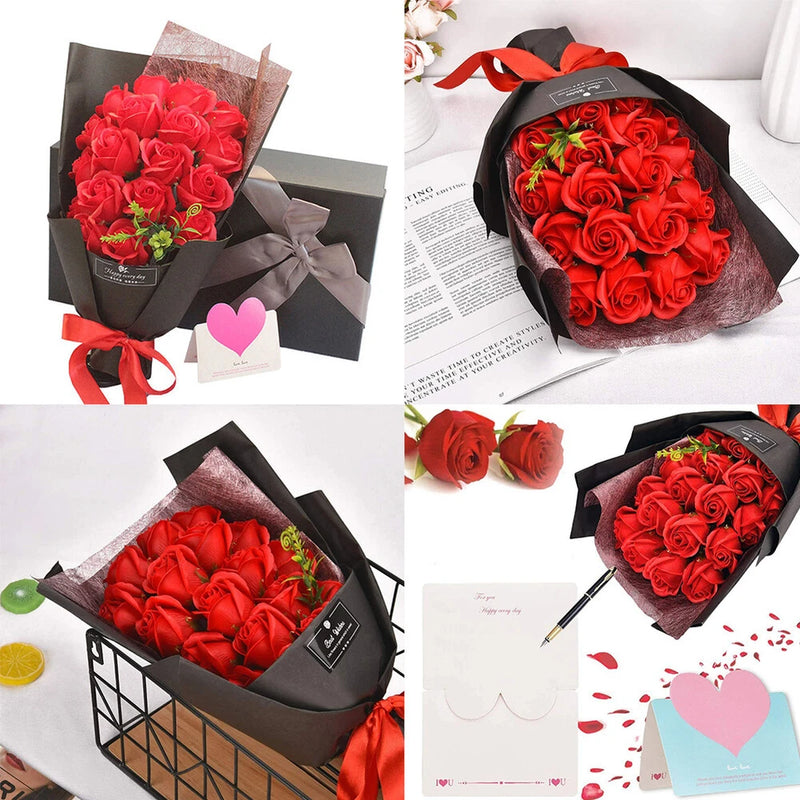 US 18 Pcs Eternal Rose Soap Flower Bouquet Valentine's Day Gift Girlfriend Wife Bouquet