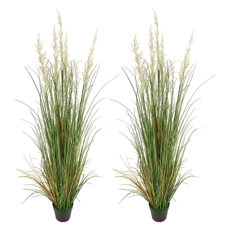 Uimoso Artificial Grass Plant 47-Inch Reed Flower Grass in Pot, Set of 2, Green Green Plant