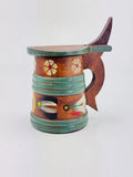 Vintage Handmade Hand Painted Wood Mug Folk Art Sunflower Floral Flower Lidded Sunflower