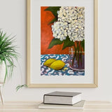 Original Acrylic Hydrangeas Still Life Painting  Farmhouse Wall Decor Retro Art Hydrangea