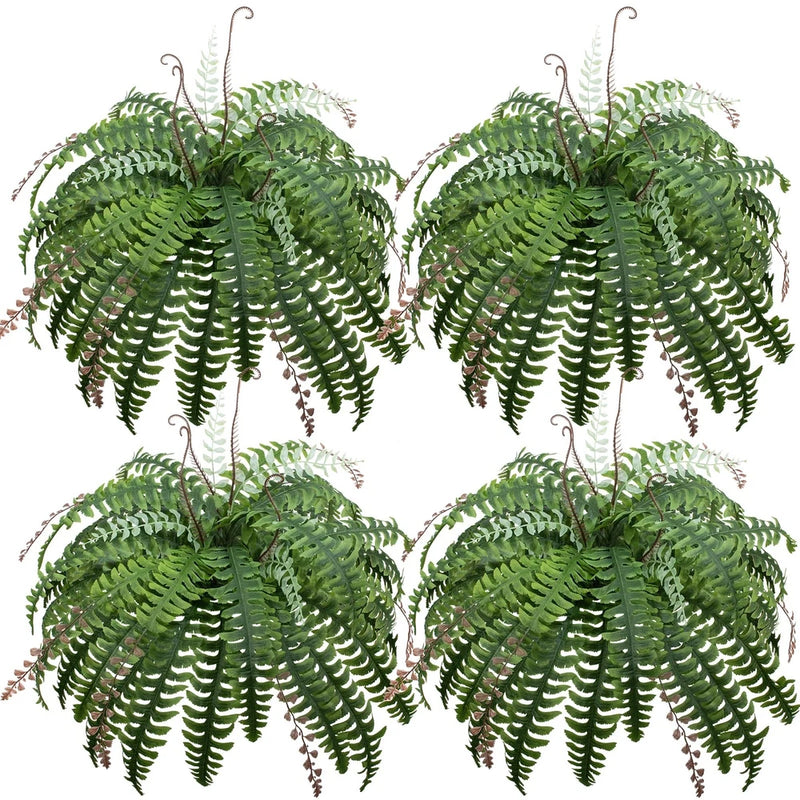 37 Inch Artificial Boston Fern Large Hanging Plant, Set of 4, Fake Ferns That... Green Plant