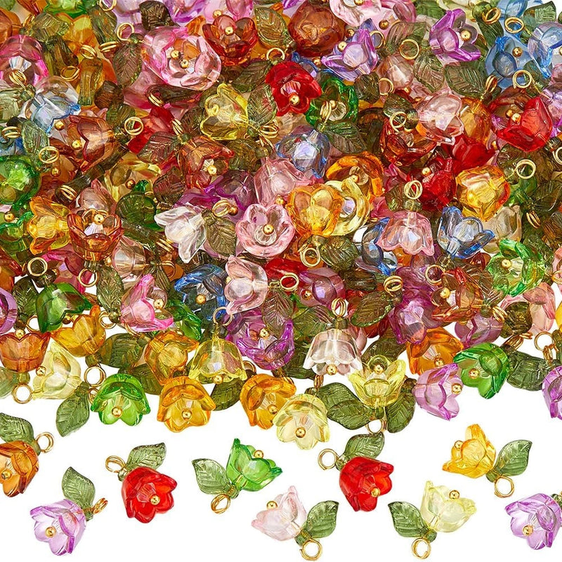 160Pcs Floral Acrylic Tulip Flower Charms Bulk Transparent Plastic Colorful Spri Lily