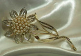 Huge Cathe Signed Vintage 1970's Shiny Pearl 3D Sun Flower Brooch 438F9 Sunflower