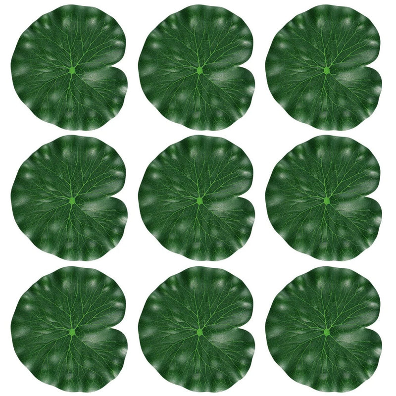 Set of 10 green simulated lotus leaves, round with embossed vein texture