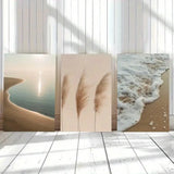 3pcs Beach Pampas Grass Waves Landscape  Metal Print Ready to Hang Art Pampas Grass