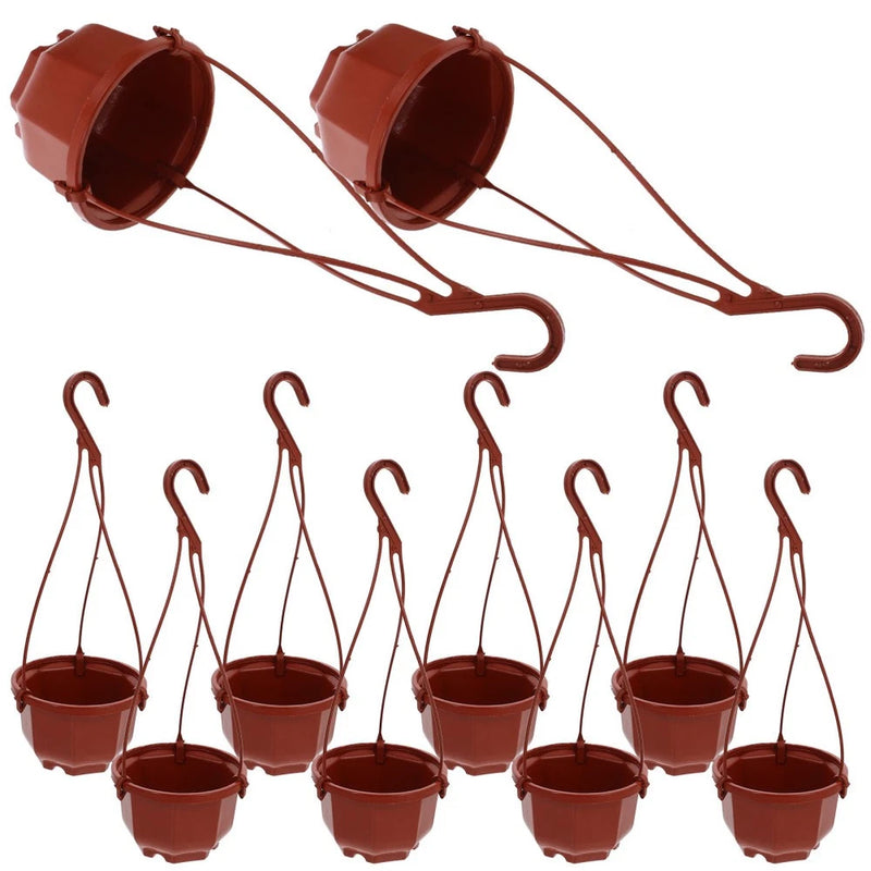 10 Sets Plastic Hanging Planters Flower Pots Indoor Outdoor Garden Plant Baskets Garden Plants