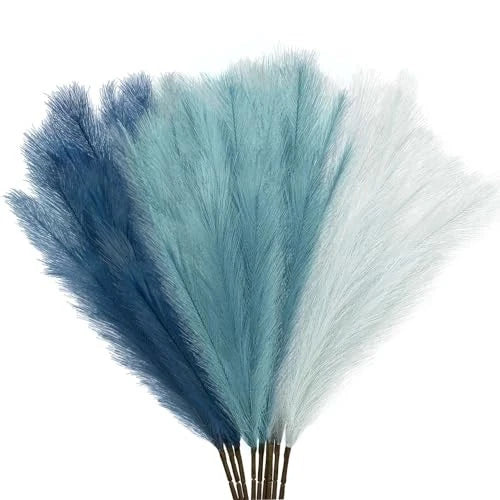 9Pcs 3FT Colorful Faux Pampas Grass for Boho Decor,  Non-Shedding Light Blue Pampas Grass