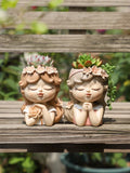 Cute Girl Planter for Succulents Plants Resin Flower Pot Fairy Garden Ornament Garden Plants