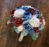 Dusty Blue & Burgundy Bridal Bouquet Sola Wood Hydrangea Wedding Peony Flowers Hydrangea